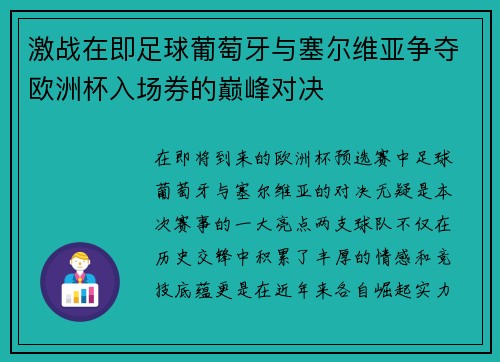 激战在即足球葡萄牙与塞尔维亚争夺欧洲杯入场券的巅峰对决